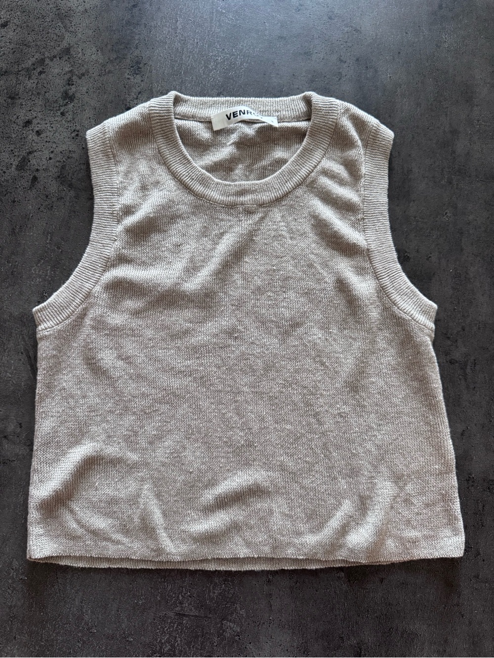 Venroy Taupe Rib Knitted Cropped Tank - Picture 7 of 7